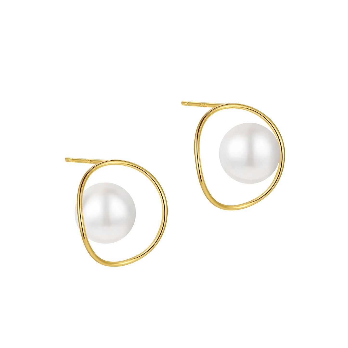 White Pearl Gold Ring Stud Earrings with 925 Sterling Silver Post