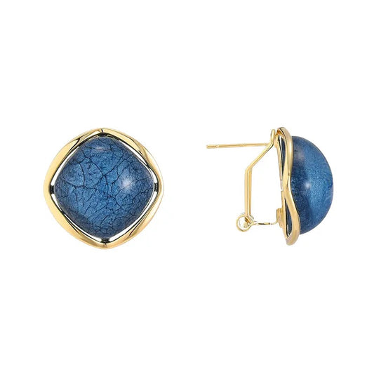 Blue Scratched Pearl Gold Stud Earrings with 925 Sterling Silver Post