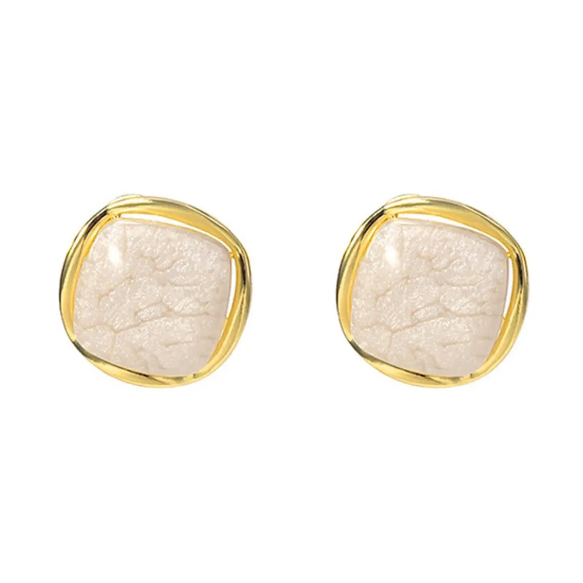 Scratch Pearl Gold Stud Earrings with 925 Sterling Silver Post