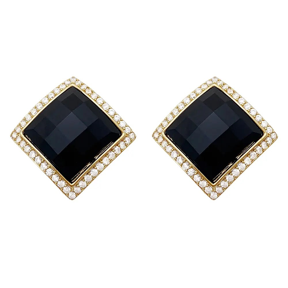 Black Stone Zirconia Stud Earrings with 925 Sterling Silver Post