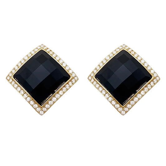 Black Stone Zirconia Stud Earrings with 925 Sterling Silver Post