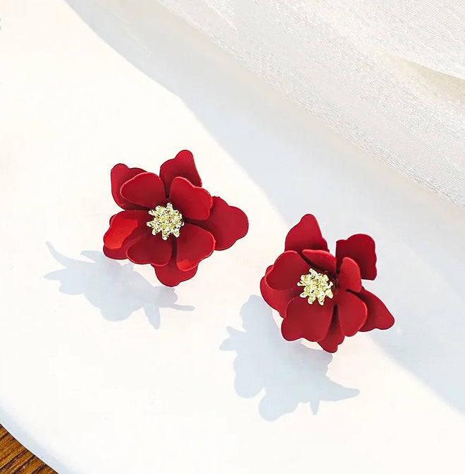 Red Multi Leaves Floral Stud Earrings