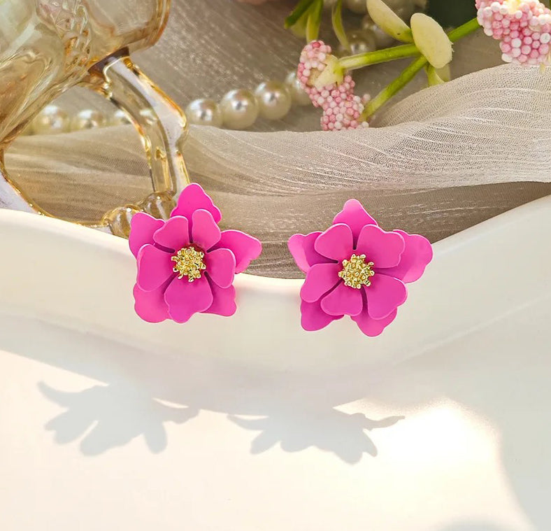 Pink Multi Leaves Floral Stud Earrings