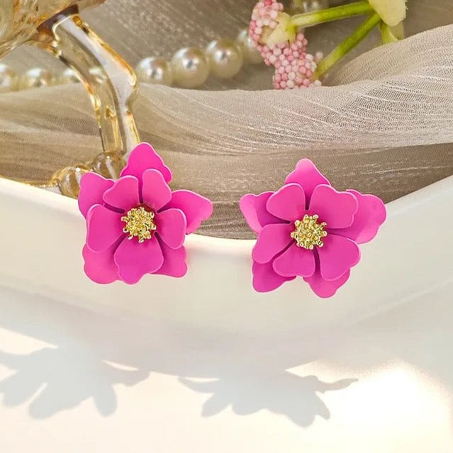 Pink Multi Leaves Floral Stud Earrings