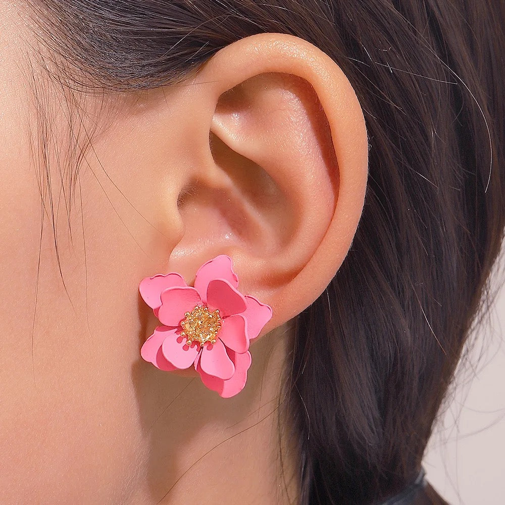 Pink Multi Leaves Floral Stud Earrings