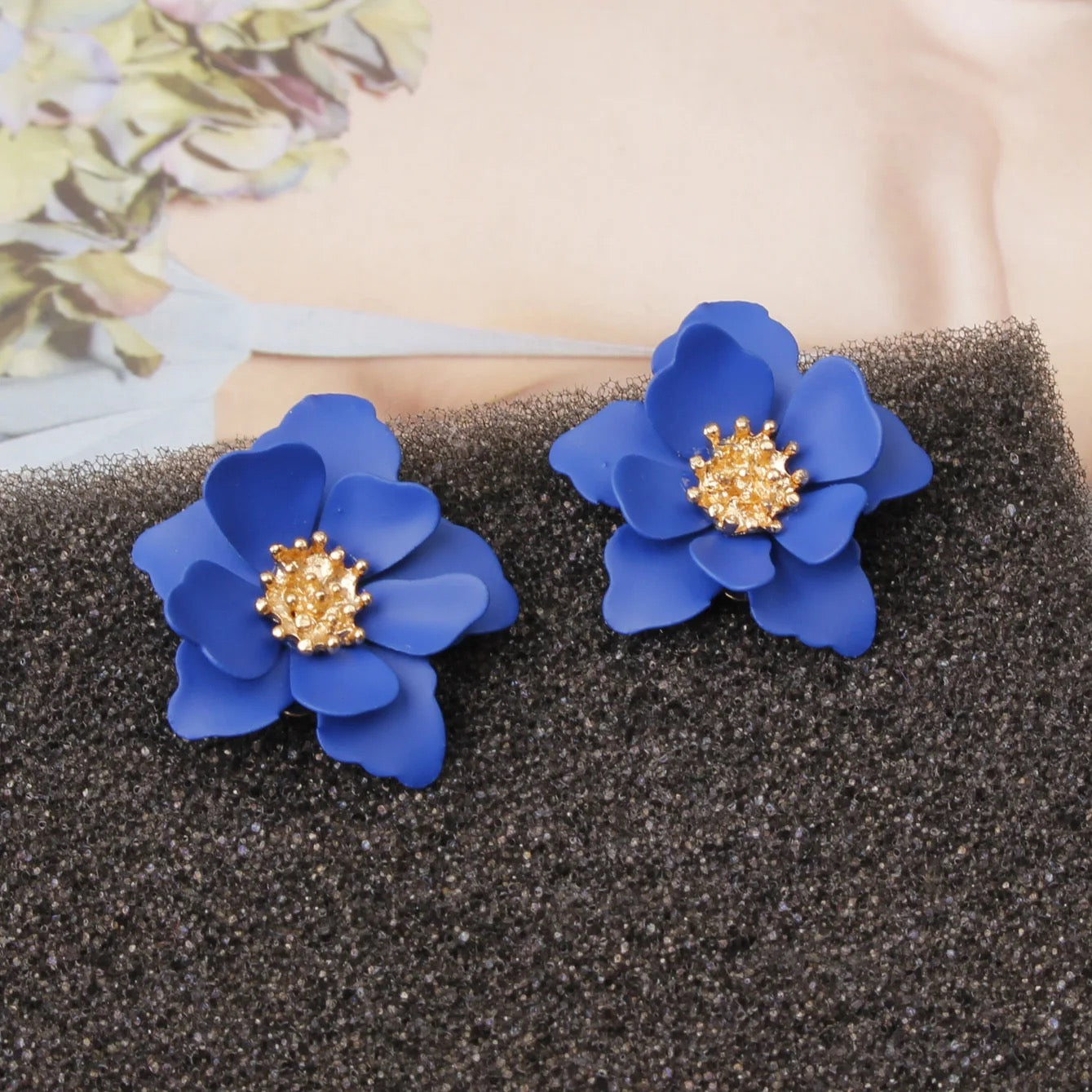 Blue Multi Leaves Floral Stud Earrings