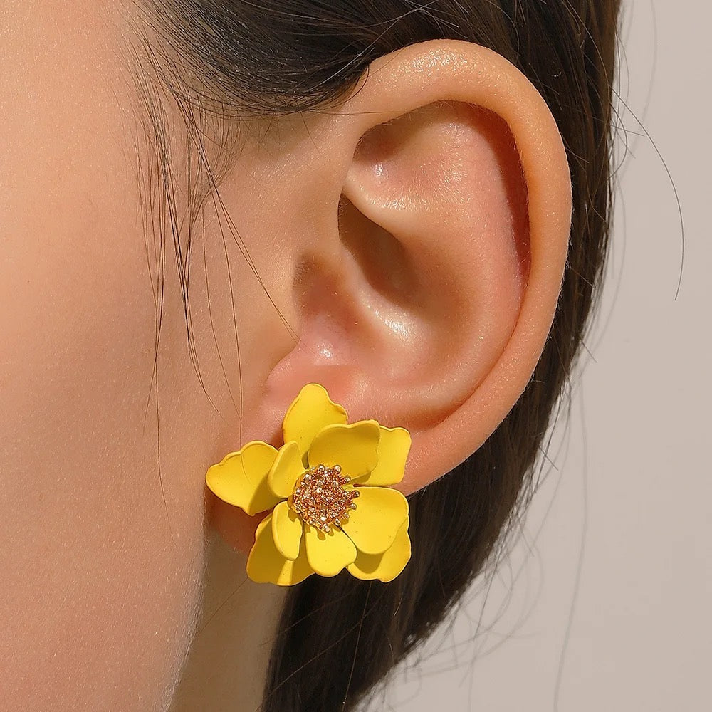 Yellow Multi Leaves Floral Stud Earrings