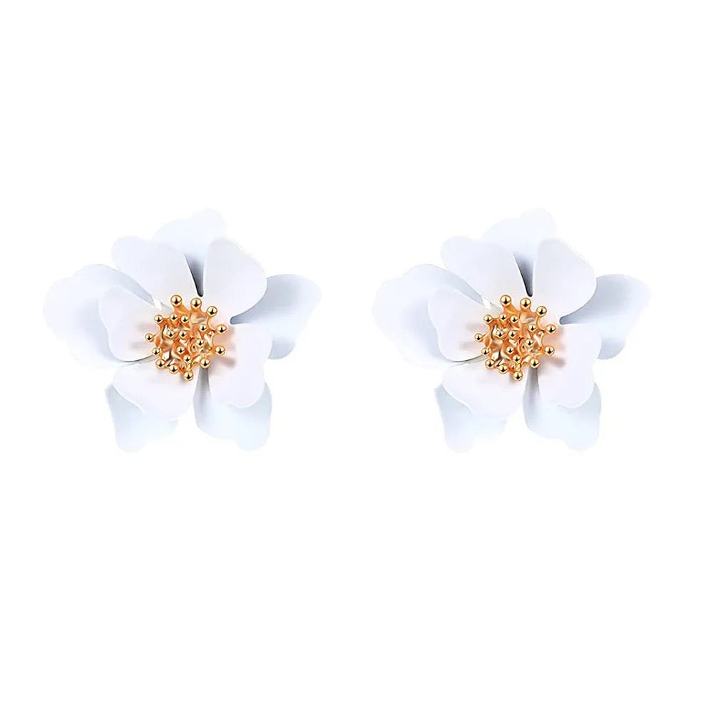 White Multi Leaves Floral Stud Earrings