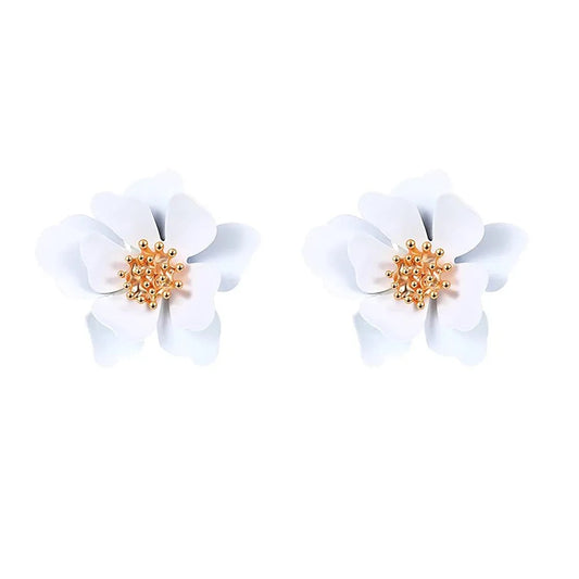 White Multi Leaves Floral Stud Earrings