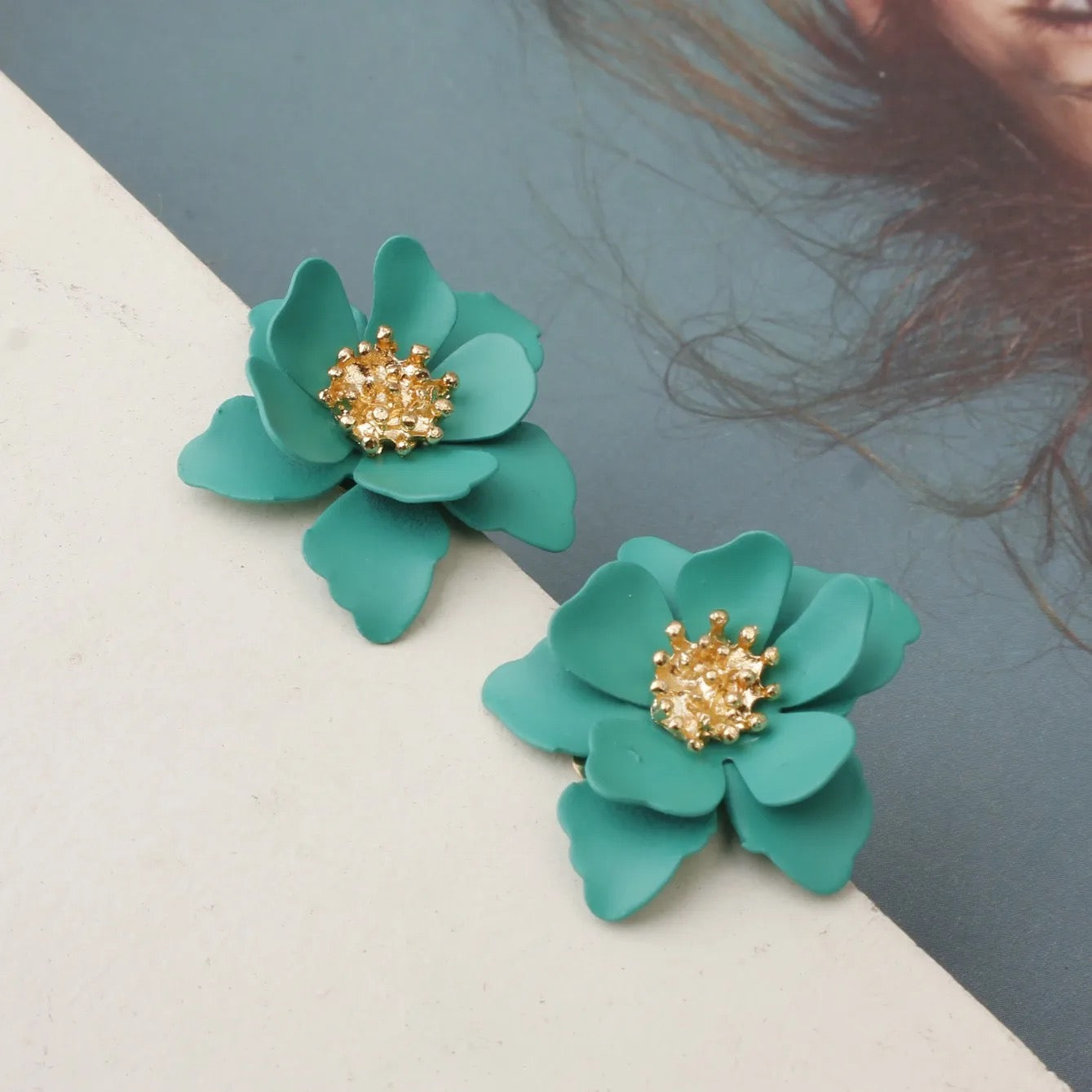 Green Multi Leaves Floral Stud Earrings