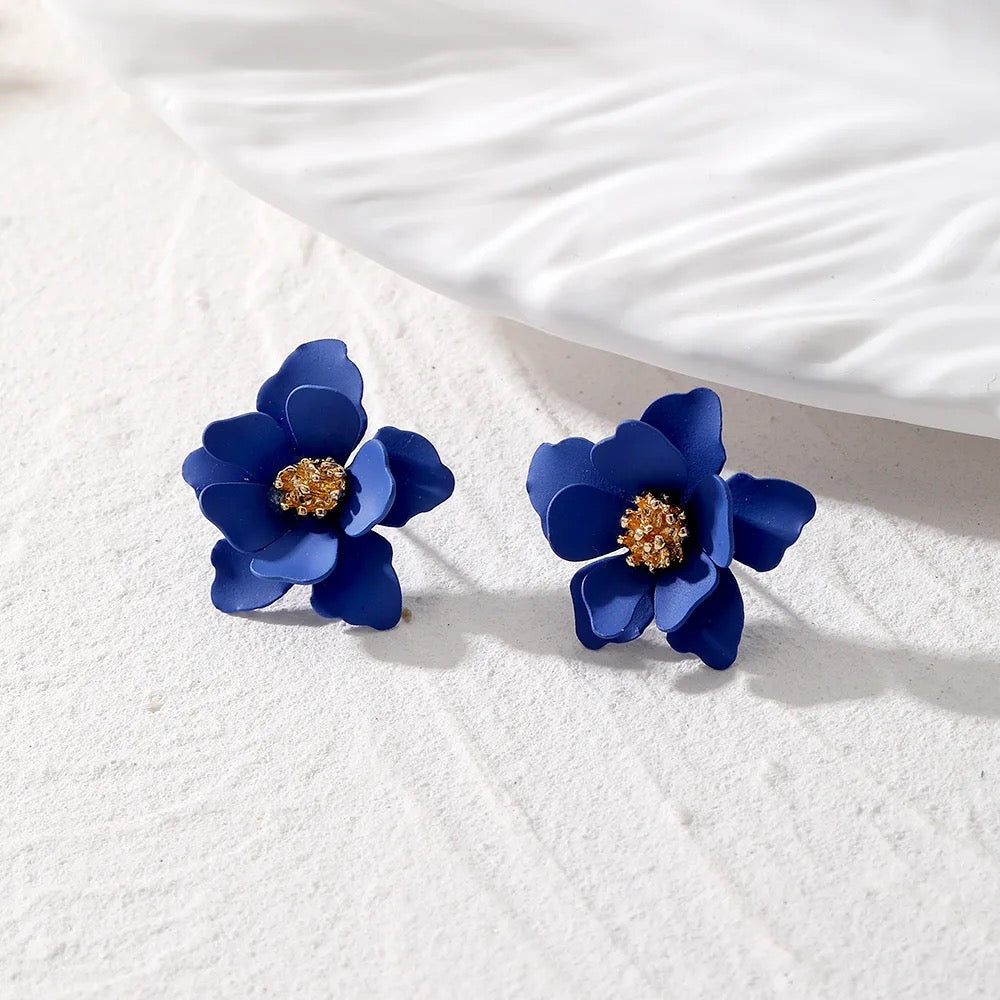 Blue Multi Leaves Floral Stud Earrings