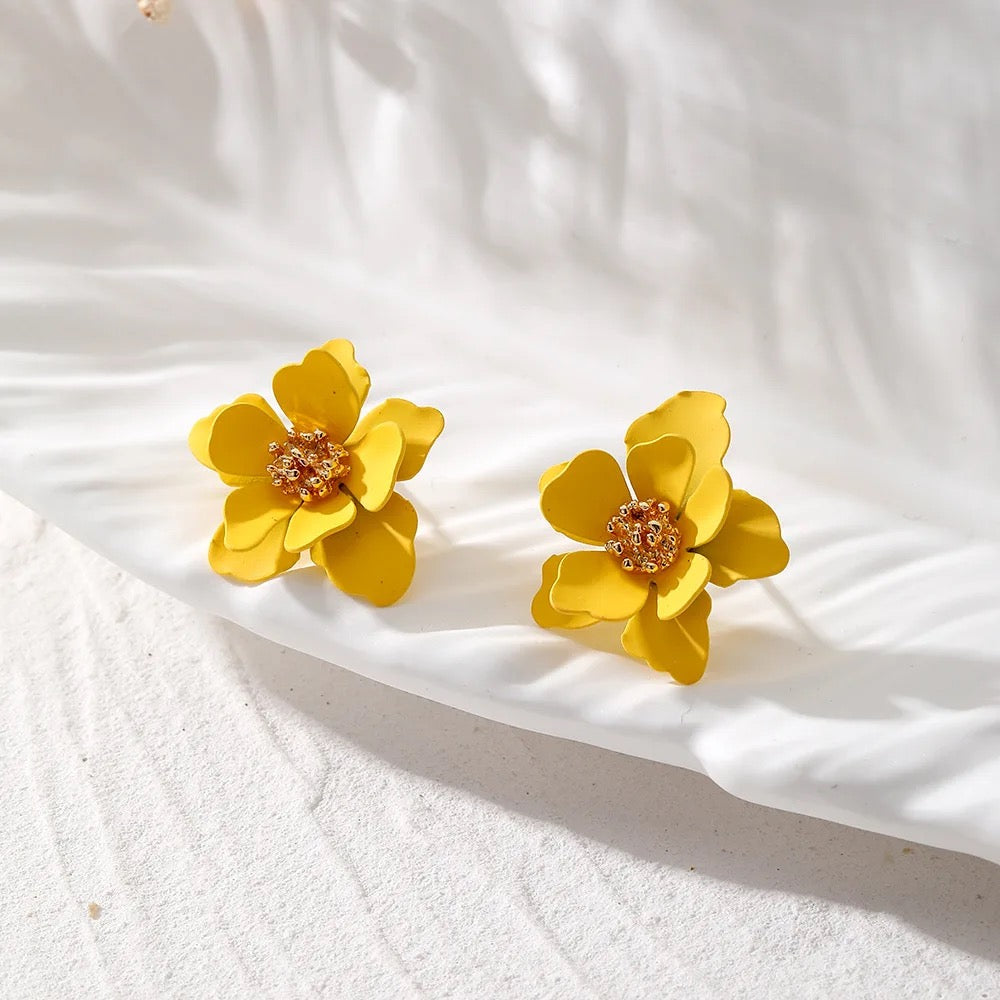 Yellow Multi Leaves Floral Stud Earrings