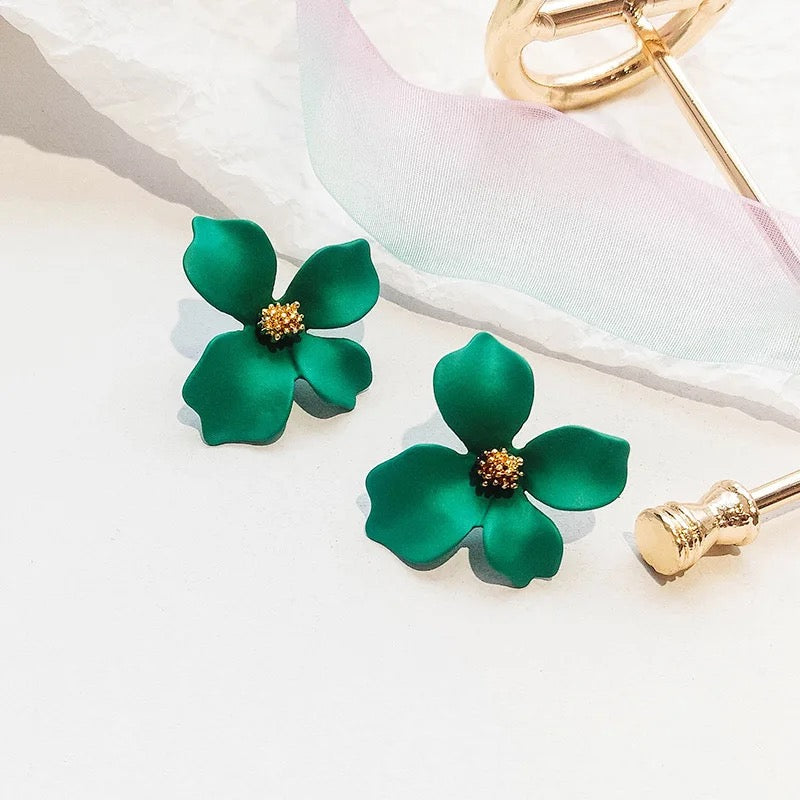 Green Four Leaves Floral Stud Earrings