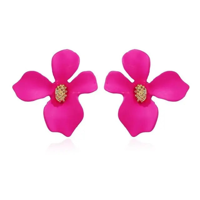 Pink Four Leaves Floral Stud Earrings