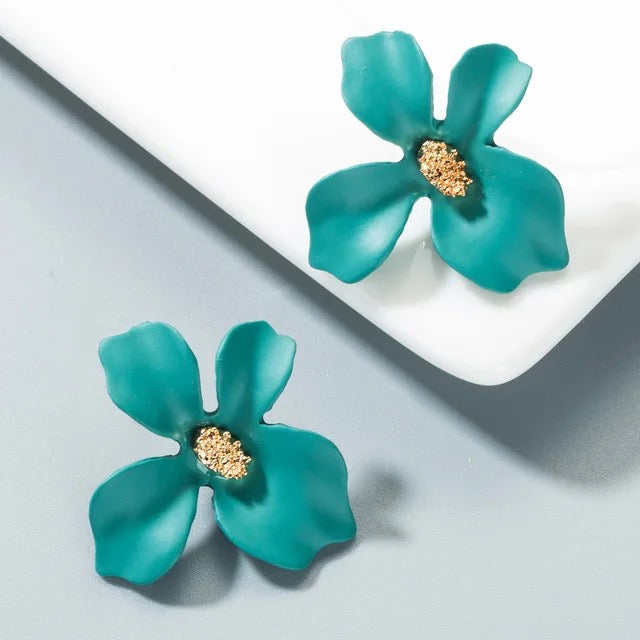 Green Four Leaves Floral Stud Earrings