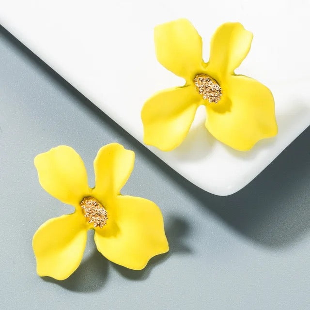 Yellow Four Leaves Floral Stud Earrings