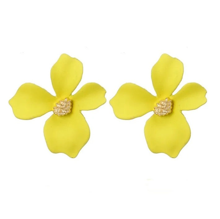 Yellow Four Leaves Floral Stud Earrings