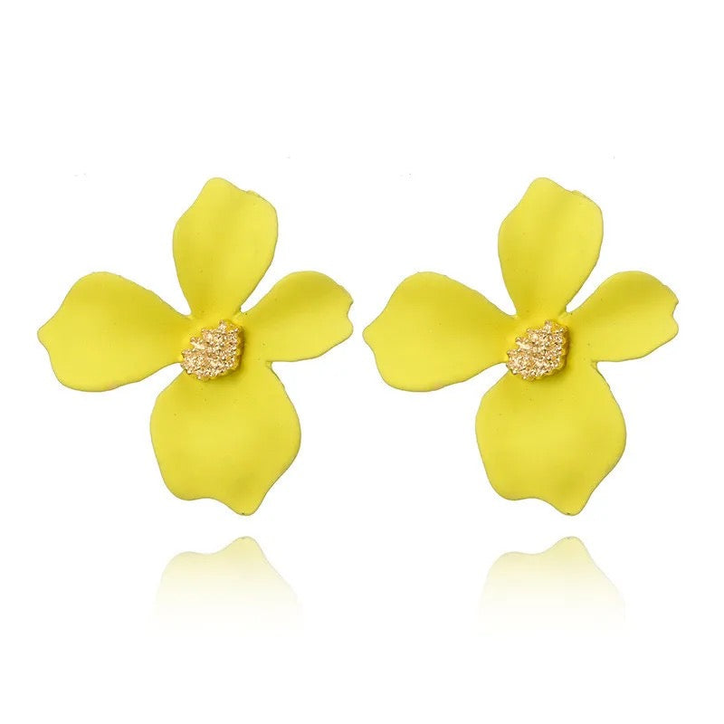 Yellow Four Leaves Floral Stud Earrings