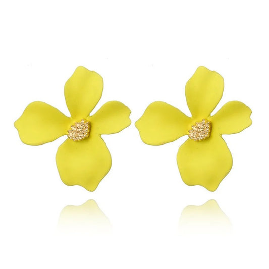 Yellow Four Leaves Floral Stud Earrings