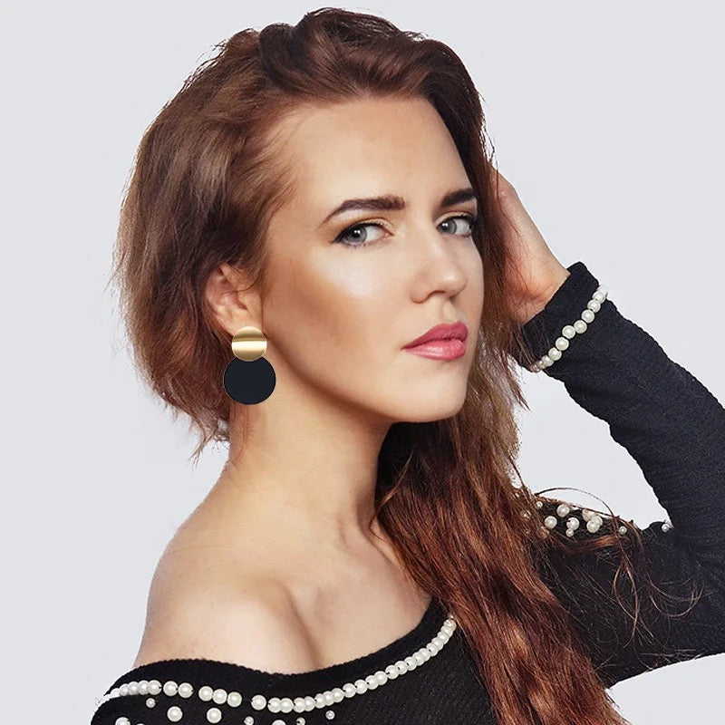 Black Curvy Plated Gold Drop Earrings