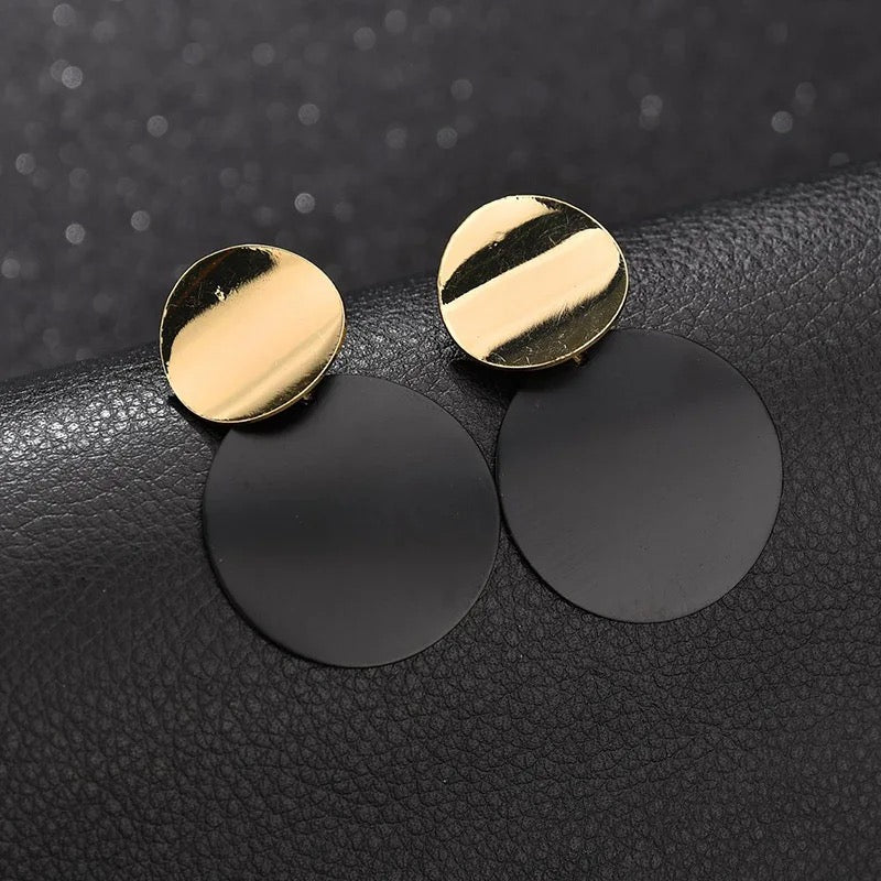 Black Curvy Plated Gold Drop Earrings