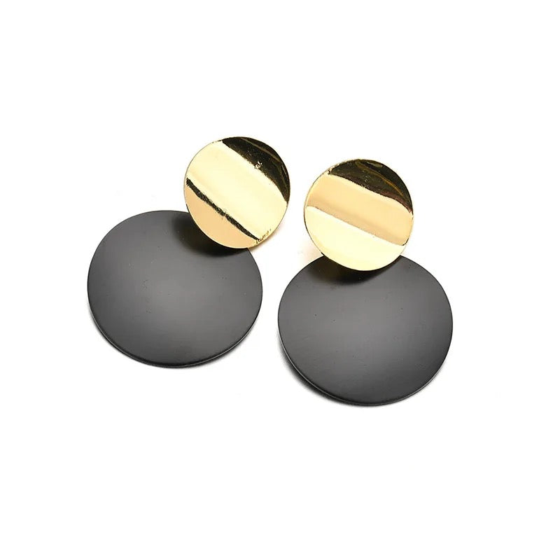 Black Curvy Plated Gold Drop Earrings