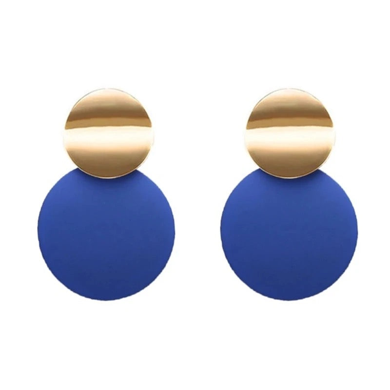 Blue Curvy Plated Gold Drop Earrings