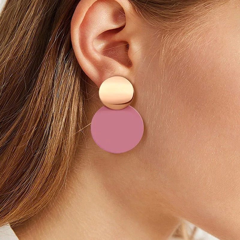 Pink Curvy Plated Gold Drop Earrings