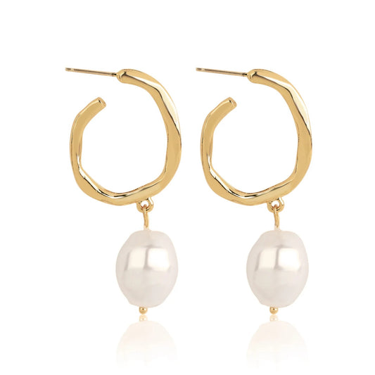 White Pearl Multi Shape Gold Drop Earrings