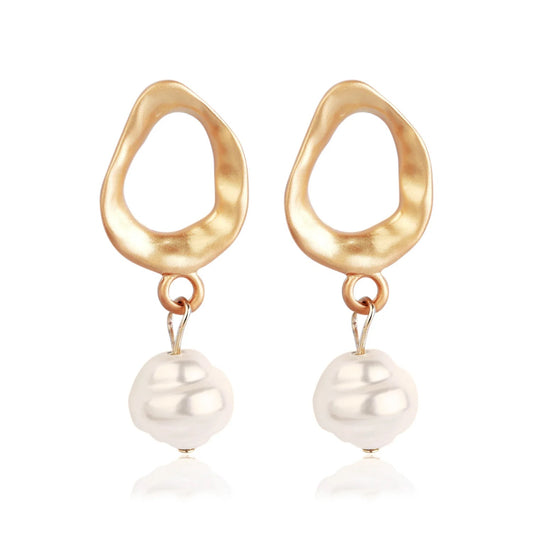 White Pearl Multi Shape Gold Drop Earrings