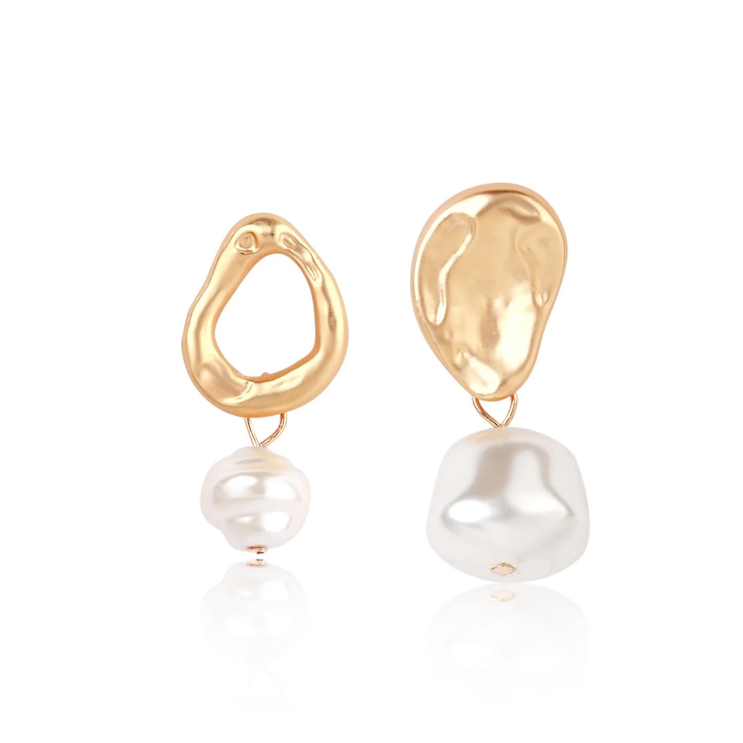 Gold White Pearls Textured Drop Earrings