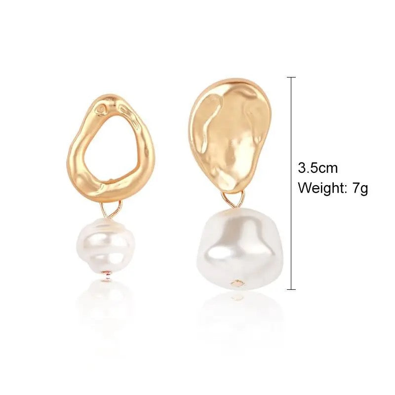 Gold White Pearls Textured Drop Earrings