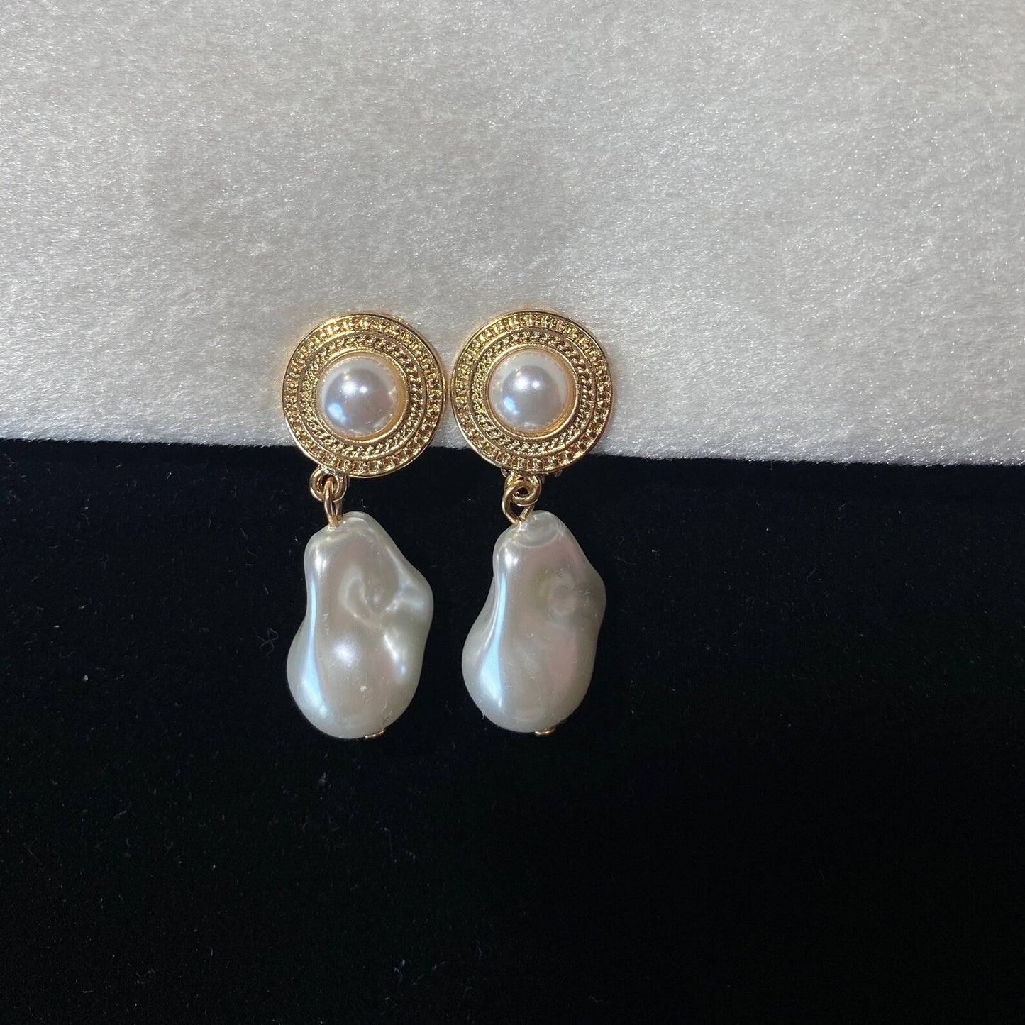 White Pearl Gold Drop Earrings