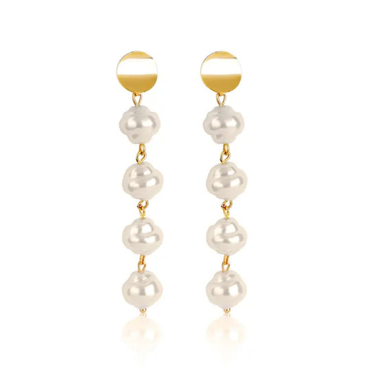 White Pearls Beaded Gold Drop Earrings