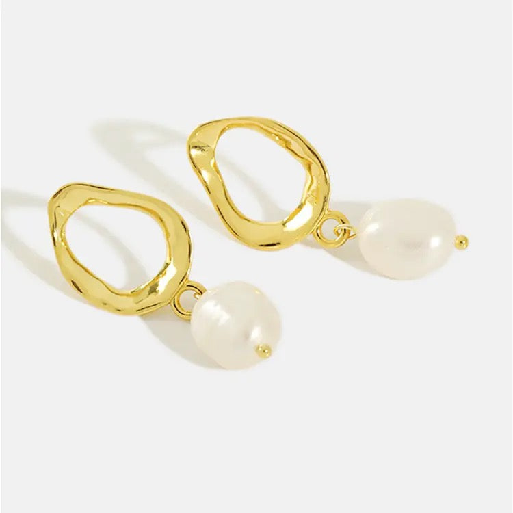 White Pearl Multi Shape Gold Drop Earrings