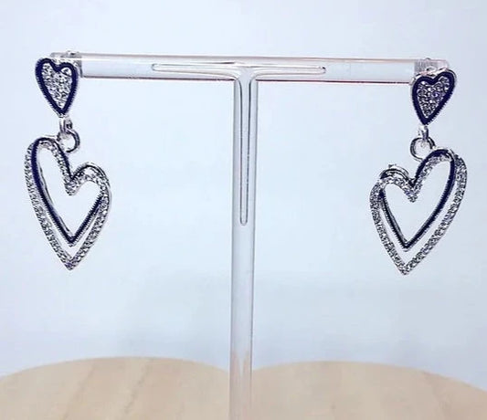 Black and Zirconia Multi Hearts Drop Earrings