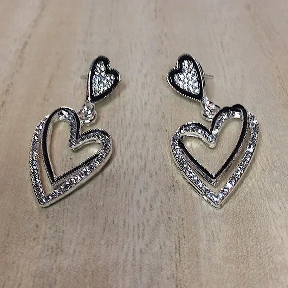 Black and Zirconia Multi Hearts Drop Earrings