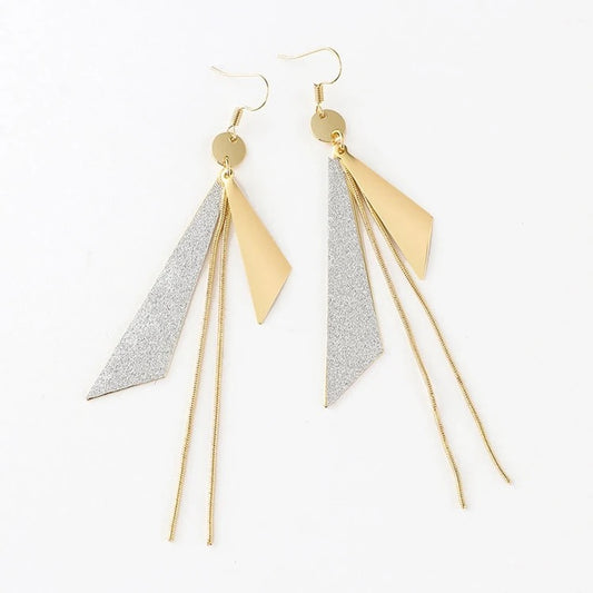 Silver Triangles and Chain Dangles Drop Earrings