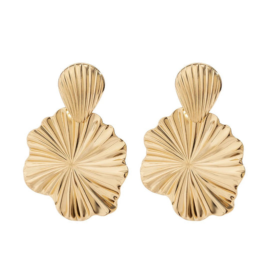 Gold Shell Lotus Leaf Drop Earring