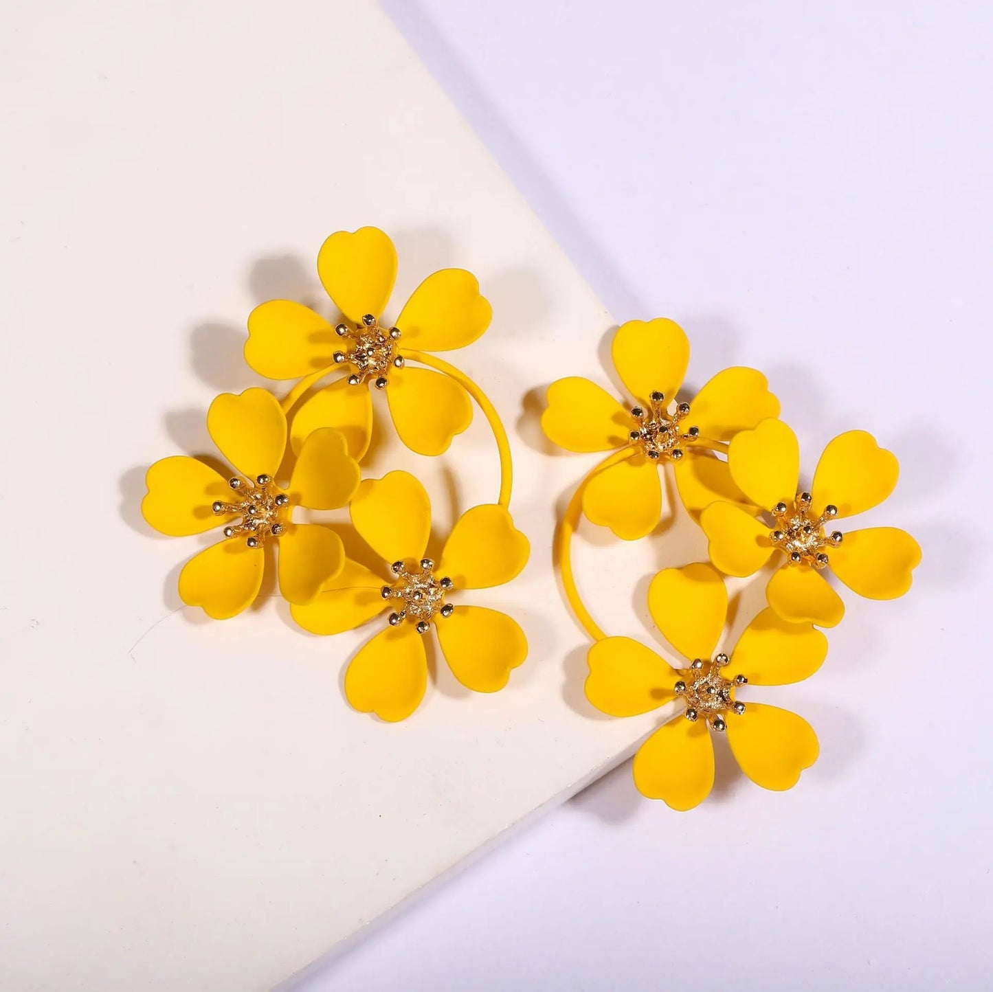 Vintage Yellow Three Fllower Drop Earring