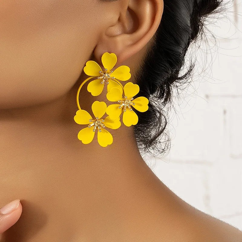 Vintage Yellow Three Fllower Drop Earring