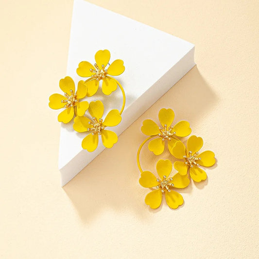 Vintage Yellow Three Fllower Drop Earring