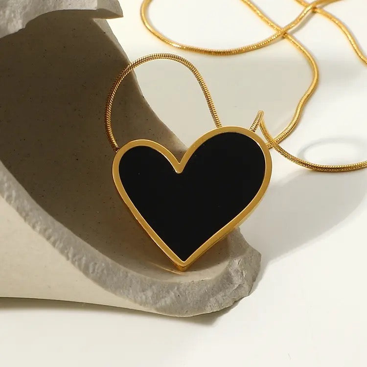 Black Love Pendant Gold Necklace