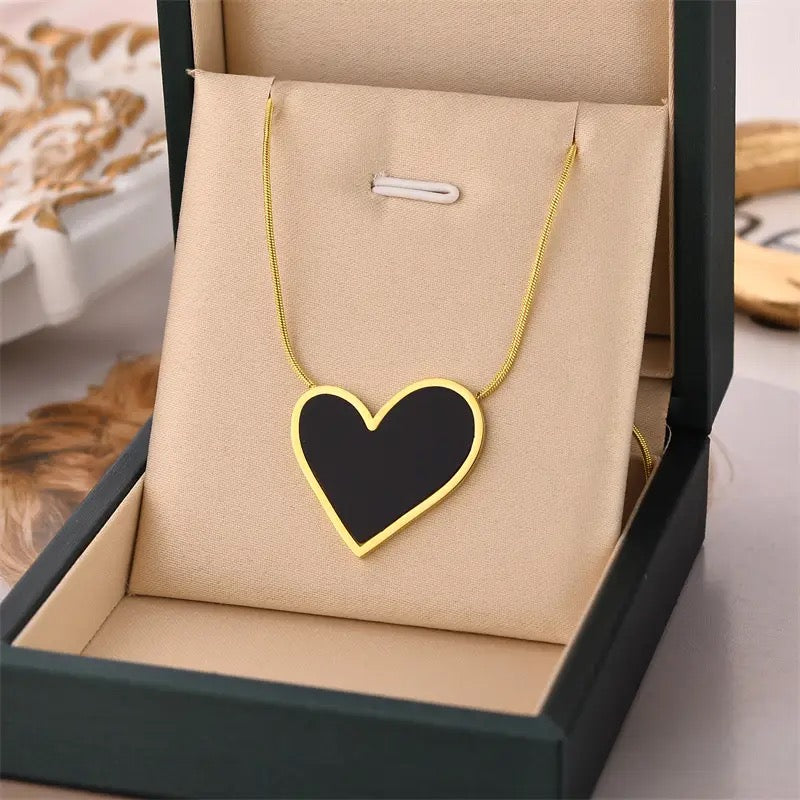 Black Love Pendant Gold Necklace