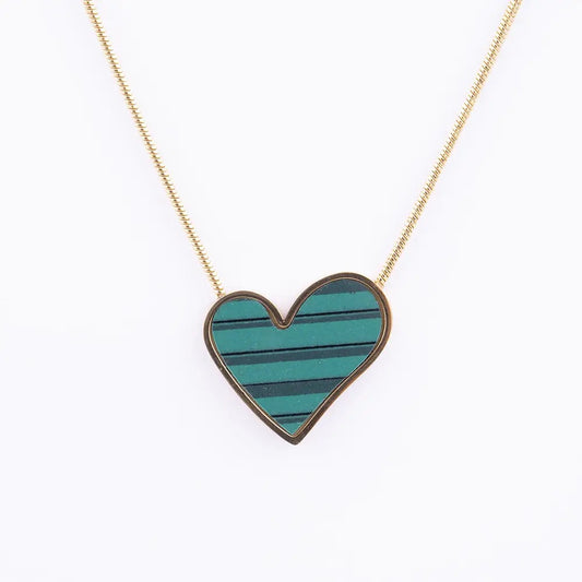 Green Stripe Love Shaped Gold Necklace