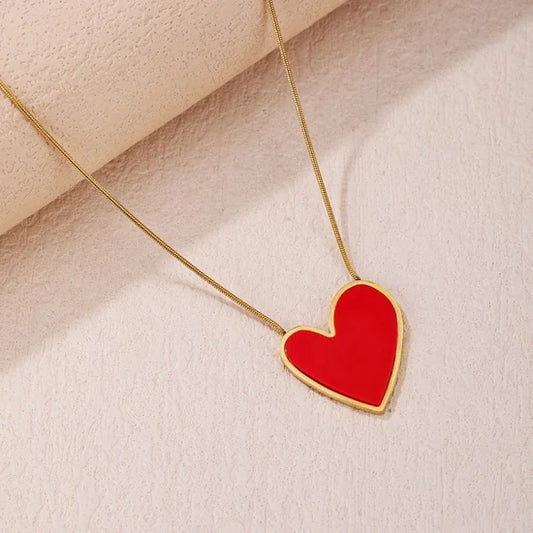 Red Heart Pendant Gold Chain Necklace