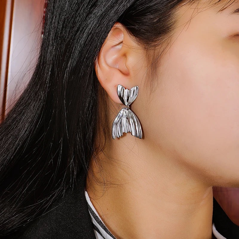 Silver Fish Tail Drop Earrings