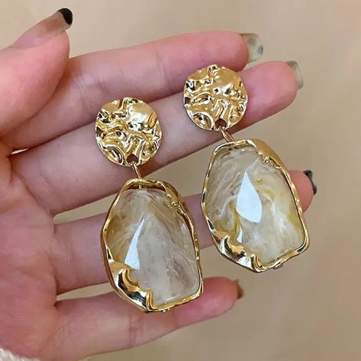 Gold Covered Vintage Stone Drop Earrings