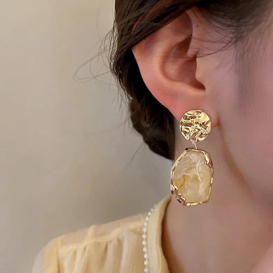 Gold Covered Vintage Stone Drop Earrings