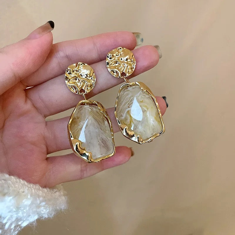 Gold Covered Vintage Stone Drop Earrings